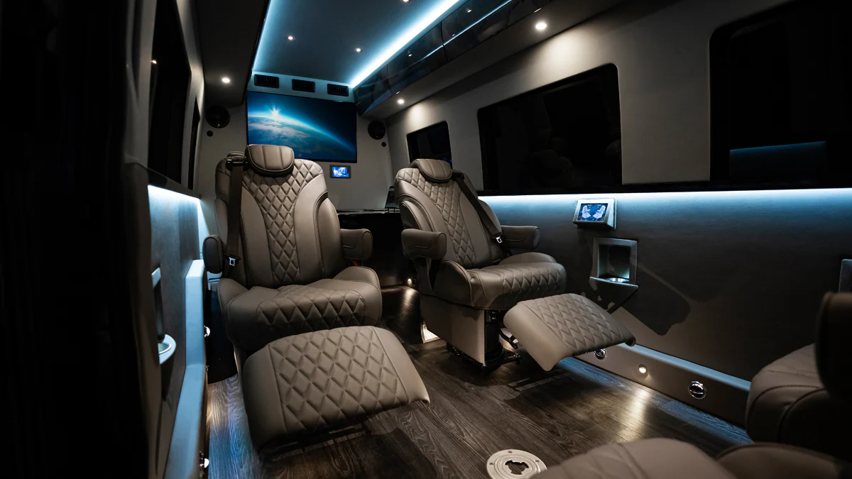 Luxury Mercedes VIP Sprinter interior with executive seating